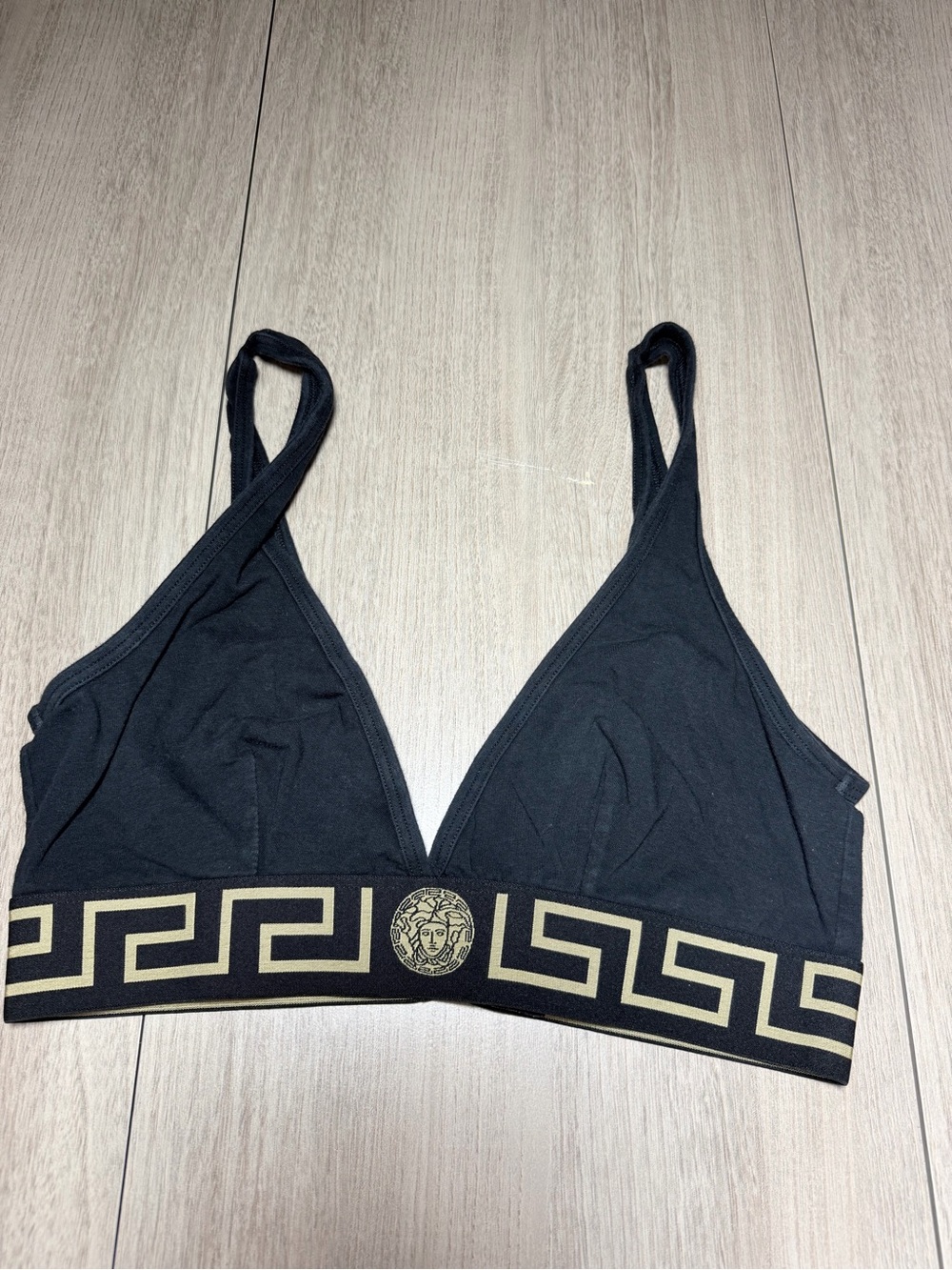 Versace Black Bralette with Gold Greek Key Band